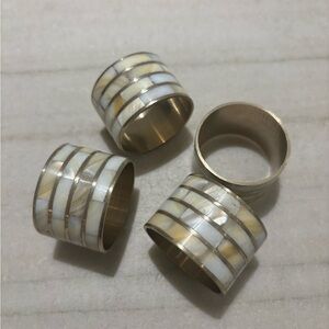 Mother of Pearl Elegant Cream and Gold Inlay Napkin Rings
